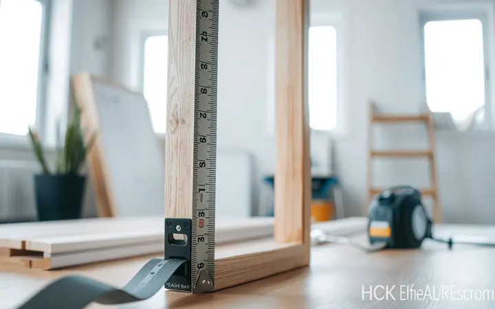 测量师傅用卷尺测量旧门洞尺寸